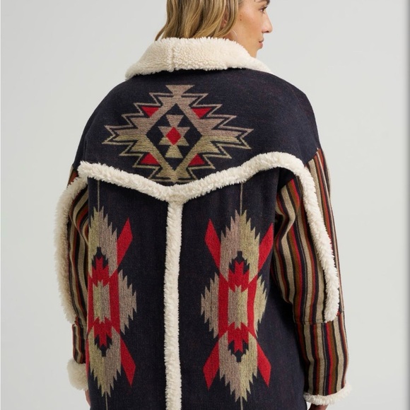 Tribal Patterned Jacket with Shearling Collar - Picture 2 of 6